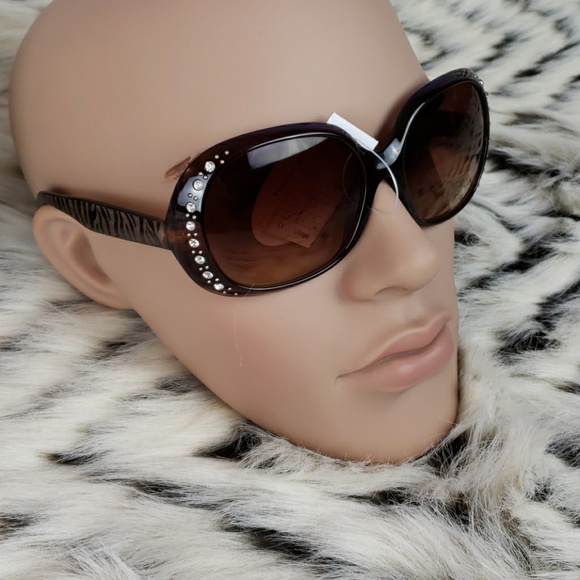 Rhinestone Brown Animal Print Large Lens Sunglasse - Picture 2 of 8